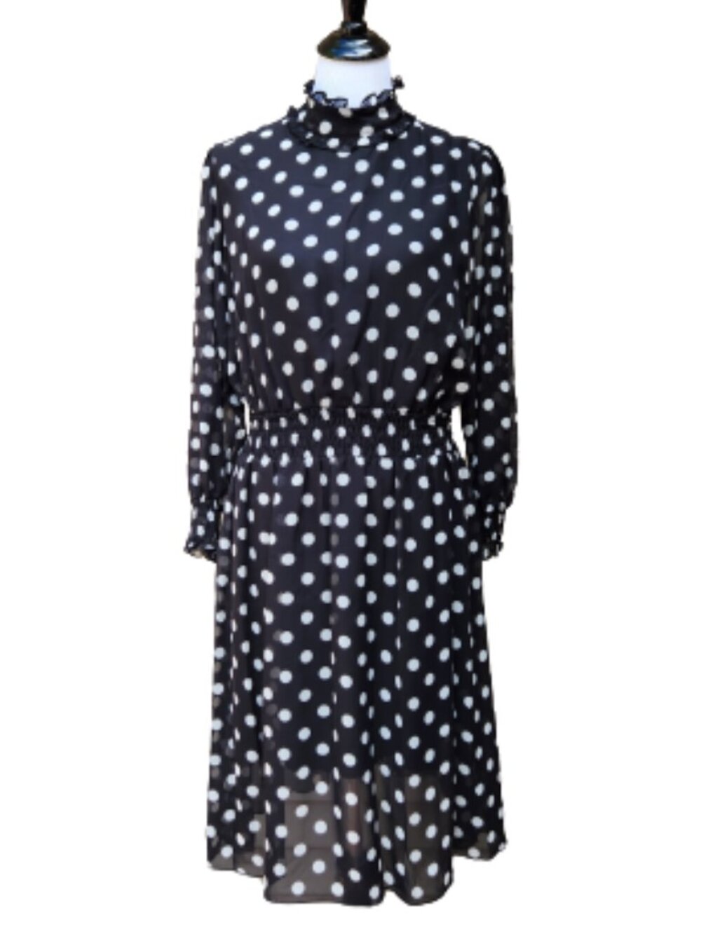 Kate & Lily Black Polka-Dot Dress Mockneck Long Sleeves NWT Modest